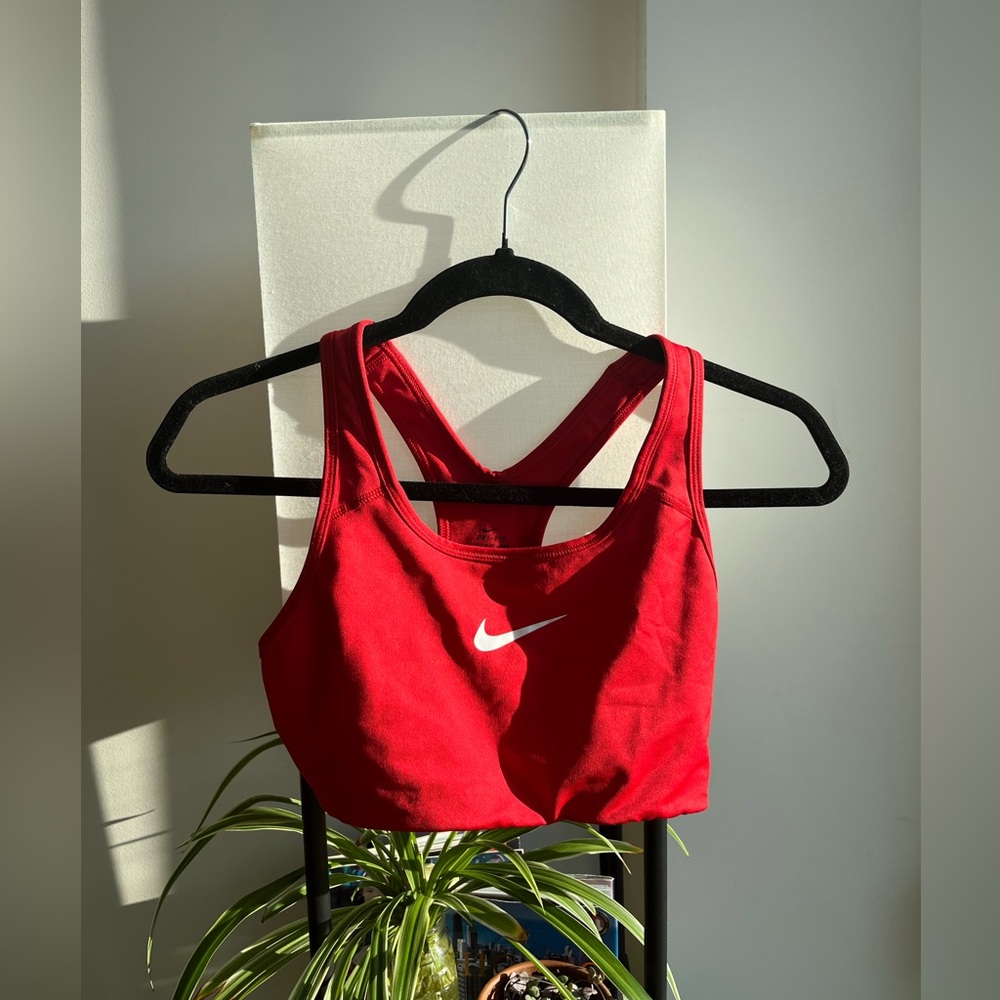 Red Nike swoosh sports bra